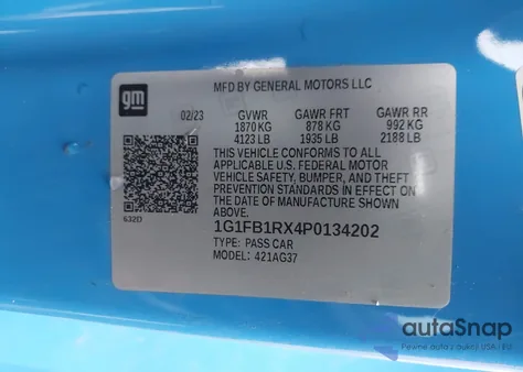 2023 Chevrolet Camaro Rwd 1Lt from USA, damaged, VIN 1G1FB1RX4P0134202